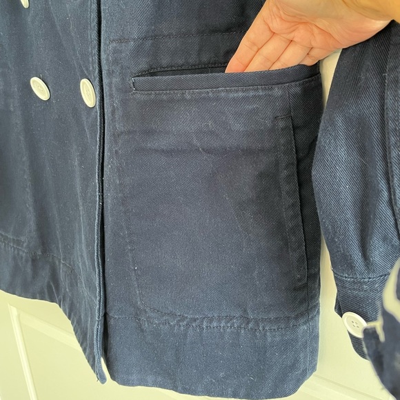 J. Crew Peacoat Heavyweight Cotton Twill Double Breasted Button Up Size 12 Navy - Picture 7 of 16